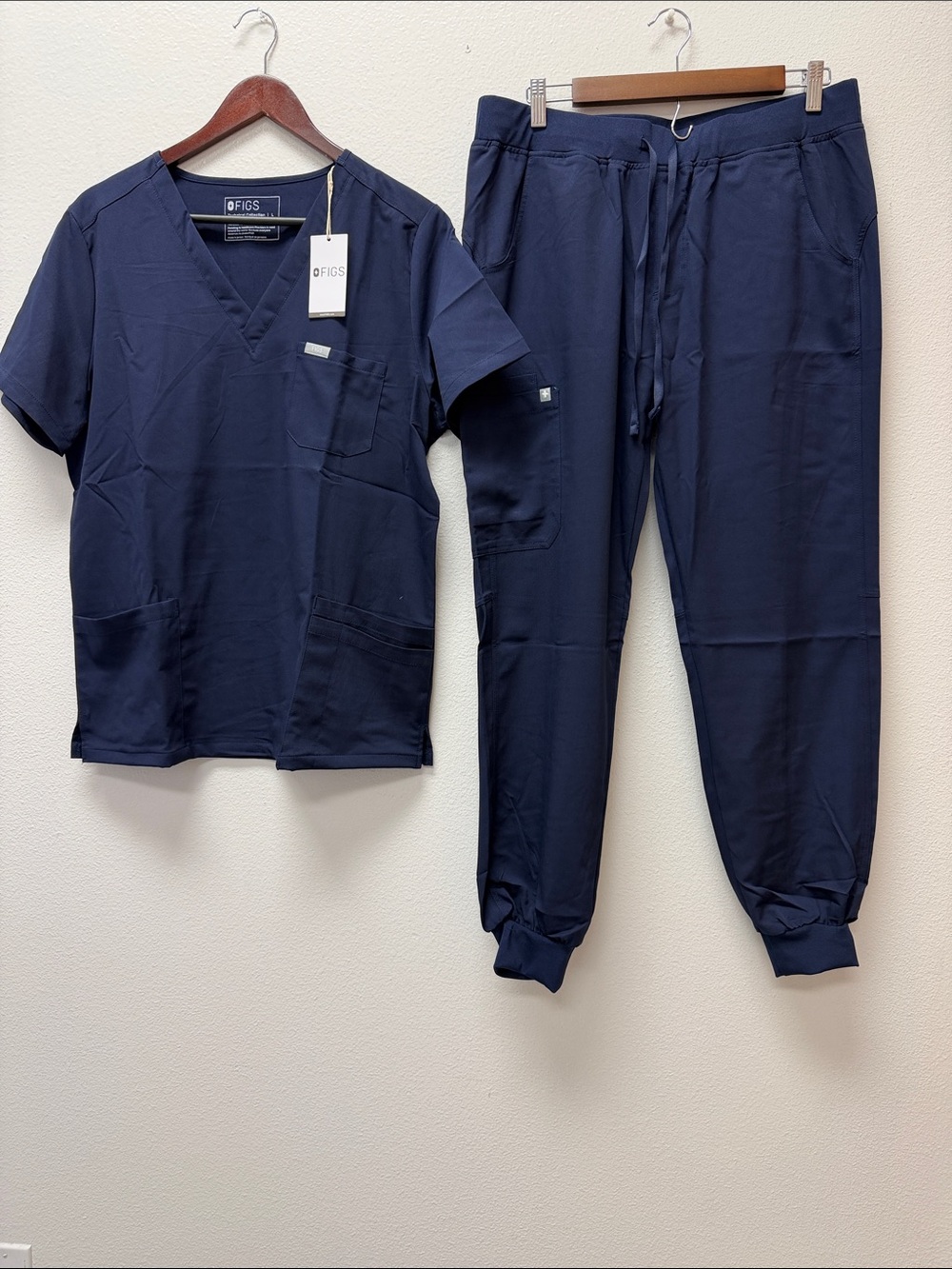 FIGS Women's Style Scrub Set in Navy - V-Neck Top & Drawstring Joggers